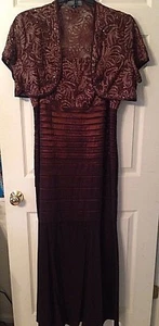 KM COLLECTION MILLA BELL Lace Sequins Rust Brown 2Pc Jacket Dress Size 18 Misses - Picture 1 of 10