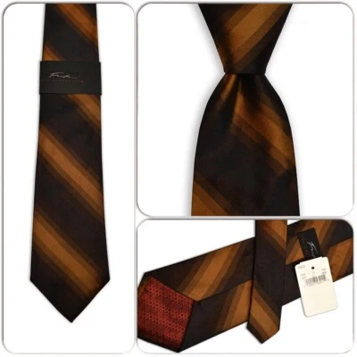 Corbata para hombre FUBU 100 % seda diseñador EE. UU. RAYAS negra/naranja nueva con etiqueta Foto 1 de 4