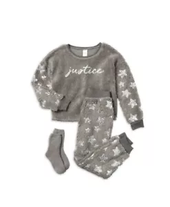 NWT 3-Piece Girls 12-14 JUSTICE Pajama Set WARM FLEECE Shirt & Pants w/ SOCKS - Picture 1 of 5