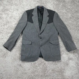 Vintage Pendleton Blazer Jacket Men 44 Long Gray Wool USA Western Elbow Patches - Picture 1 of 11