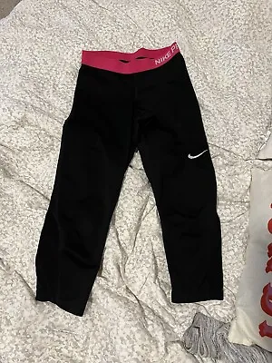 Nike Pro Dri Fit Three Quarter Length Leggings Black Hot Pink Medium Women’s • 19€