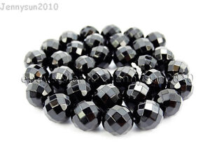 Natural Black Onyx Gemstone Faceted Round Beads 2mm 3mm 4mm 6mm 8mm 10mm 12mm