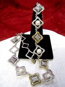 COLLAR DE PERLAS DAVID YURMAN PLATA DE LEY 925 Y ORO AMARILLO DE 18K CUADRIFOLIO 16" - Imagen 1 de 7