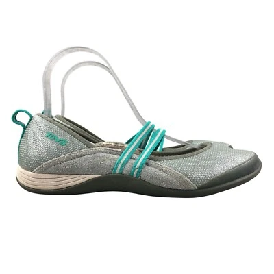 Sapatos baixos femininos Teva tamanho 7 coral prata cinza verde biqueira fechada Mary Jane - Imagem 1 de 4