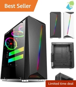 b-Vigor Black Mid Tower PC Case with RGB Front Light and Tempered Glass Window - Picture 1 of 13