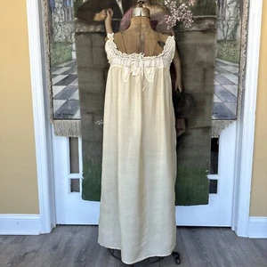 Antique 1920s Beige Pongee Silk Crepe Ribbon Work Night Gown Lingerie Slip Dress - Picture 1 of 14