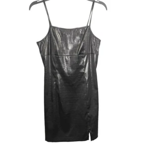 Vintage 90s La Belle black faux croc leather babydoll square neck slip dress 7 - Picture 1 of 6