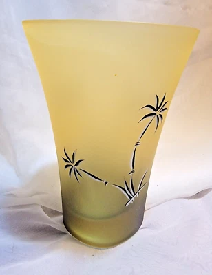 WOMAR Frosted GLASS HAND PAINTED VASE - POLAND Palm Tree Hand Painted 8" tall - Image 1 of 4