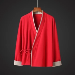 Camicia uomo tradizionale cinese cotone lino tang giacca stringata manica lunga - Foto 1 di 16