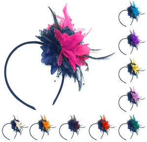 Flower Feather Hair Fascinator on Headband Wedding Royal Ascot Races Bespoke - Picture 1 of 37