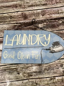 Laundry Room “Good Clean Fun” Wood Sign Plaque 14”x7.5” With Hook To Hang - Picture 1 of 5