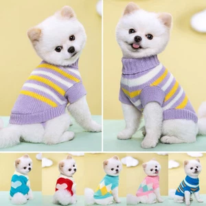 Small Dogs Chihuahua Outfit Sweaters Multi-coloured Wool Knitting Winter Outwear - Picture 1 of 21