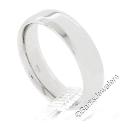 Anillo de boda clásico de ajuste cómodo con parte superior plana pulido oro blanco de 14K para hombre Foto 1 de 4