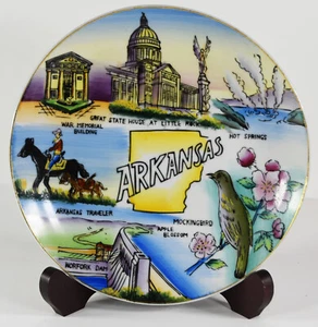 8" Porcelain Plate Arkansas State Souvenir Mockingbird War Memorial Blossom - Picture 1 of 5