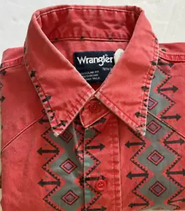 Vtg. Wrangler Shirt Mens L 16 1/2-34 Red Western Brushpopper Aztec Rodeo Cowboy - Picture 1 of 17