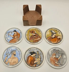 6 Pc Vintage Greek Themed Ceramic Coasters w/Plastic Holder (Has Damage) - Picture 1 of 21