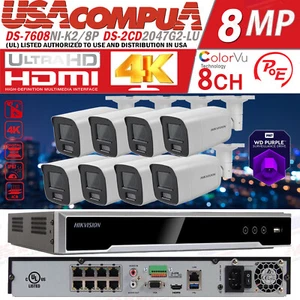 Hikvision 4K 8CH Security IP Camera System 4 Megapixel Bullet 4MP ColorVu Lot - Picture 1 of 25