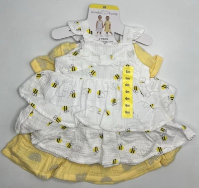 Girls Size 6M 4-Piece Koala Baby 2-Pack Dress And Diaper Cover Sets Yellow White - Image 1 of 4