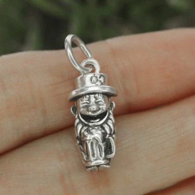 Real 925 Sterling Silver Leprechaun Gnome With Beer Pendant Charm Fit Necklace - Image 1 of 4