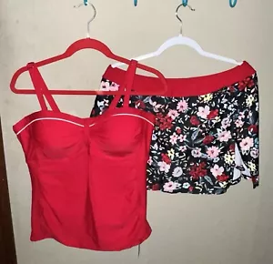 Neu mit Etikett wunderschöner brandneuer 2-teiliger Badeanzug rot schwarz Bügel Tankini Größe X-Large - Bild 1 von 8
