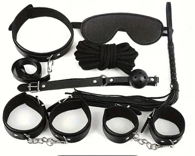 Бондаж / SM набор для взрослых игры - наручники, повязка на глаза, Ballgag, веревка, воротник - Изображение 1 из 3