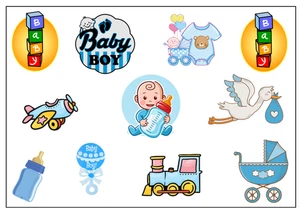 Baby Shower Boy Edible Cake Cutouts – Wafer - Gender Reveal Baby Decorations - Picture 1 of 2