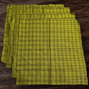 Set Of 4 - Retro Kitch Mid-Century 60s/70s Olive green Plaid Cloth Napkins - Picture 1 of 6