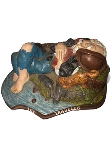 Statue sculpture figurine pêcheur hobo endormi vintage sieste - Photo 1/7