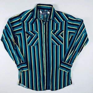 Panhandle Slim Western Shirt Men Large 16.5 Green Black Stripe Button Down USA - Bild 1 von 10