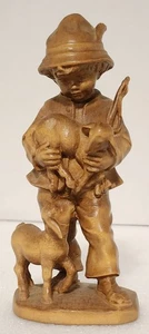 Vintage Karl Führler intagliatore originale in legno (Wood Carving) Boy Shepherd con Lambs - Foto 1 di 24
