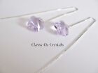 Long Sterling Silver Ear Thread Earrings Made With 12mm Swarovski Violet Flowers