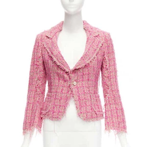JUNYA WATANABE 2008 pink distressed tweed fitted cropped jacket S - Picture 1 of 10