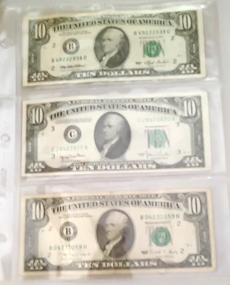 (3) $10 Dollar Bills Small Face Lot  1990-B, 1993-B, 1950-C - Image 1 of 4