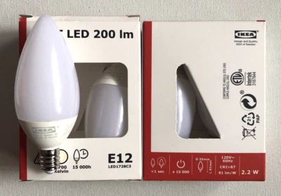 IKEA RYET LED bulb E12 200 lumen 2packx2/4 Bulbs 35mmX91mm, 2.2W, 120V~60HZ - Image 1 of 3