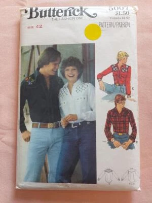 Butterick 5007 Vintage Men's Western Shirt Pattern Size 42 with Transfer - Image 1 of 2