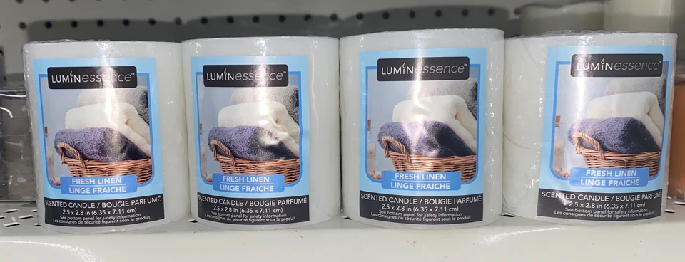 ( 4 ) Luminessence Fresh Linen Scented Pillar Candles 2.5 In. X 2.8 In. 7 oz Ea - Image 1 of 1