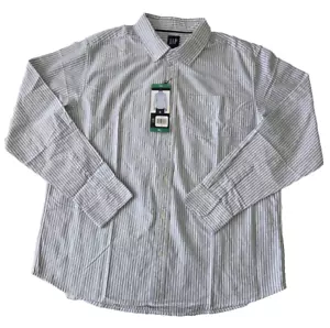 GAP Oxford Button Down Shirt XL Long Sleeve Blue Striped Cotton Stretch $49 NEW - Picture 1 of 12