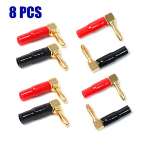 8Pcs Elbow 4mm Gold Speaker L Banana Plug Audio Video Wire Cable Connector 90° - Picture 1 of 10