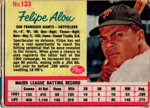 1962 Post Cereal #133 Felipe Alou Poor