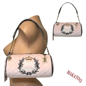Juicy Couture Royal Moment Mini Barrel Bag Pink Chocolate Gold Crystal Quilted - Picture 1 of 9