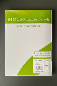 A4 Mehrzweck Matte Etiketten 4 Pro Blatt 139 x 99,1 mm - 100 Blatt (inkl. MwSt.) - Bild 1 von 1