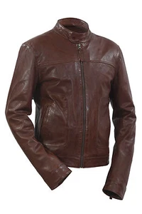 Infinity Men's New Brown Retro Biker Lambskin Leather Slim Fit Jacket - Picture 1 of 6