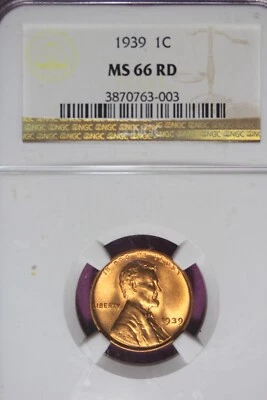 1939 NGC- MS66 RD LINCOLN WHEAT CENT #B45241 - Image 1 of 2