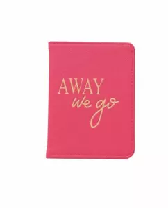 NUOVO PORTA PASSAPORTO IN ECOPELLE FANGO TORTA "AWAY WE GO" ROSA/ORO - Foto 1 di 1