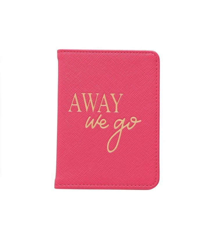 NUEVO TARTA DE BARRO "AWAY WE GO" IMITACIÓN CUERO SOPORTE PASAPORTE ROSA/DORADO Foto 1 de 1
