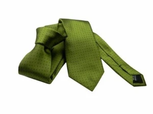 Cravate Vert Pomme Homme Soie à Pois Noir Points A Aiguille - Imagen 1 de 2