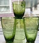 1970's Retro Green Grape Drinking Air Bubble Leaf Glass 2 Sizes Barware Set Of 4