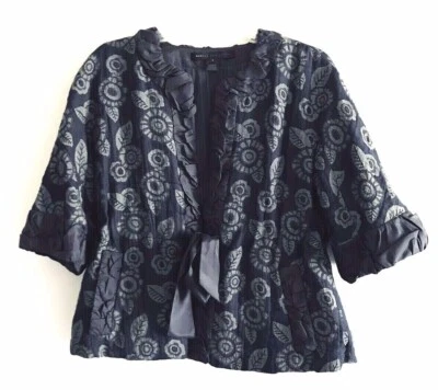 Blazer Marc By Marc Jacobs Corbata Frontal Mujer Talla 2 Azul Manga 3/4 Volantes Florales Foto 1 de 4