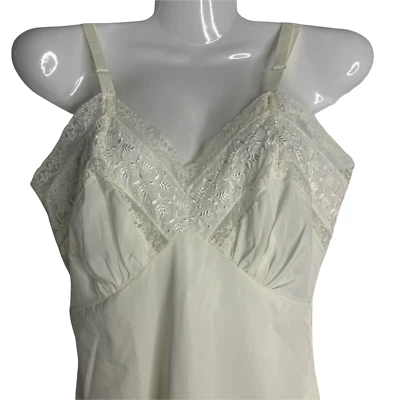 Slip midi bordado vintage años 60 para mujer S marfil floral encaje algodón Foto 1 de 4