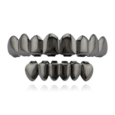 Juego de 8 parrillas Fit Hip Hop superiores 6 inferiores chapadas en oro de 18 quilates en plata dientes brillantes parrilla Foto 1 de 4